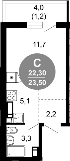 Продается 1-комн. квартира, 22.3 м²