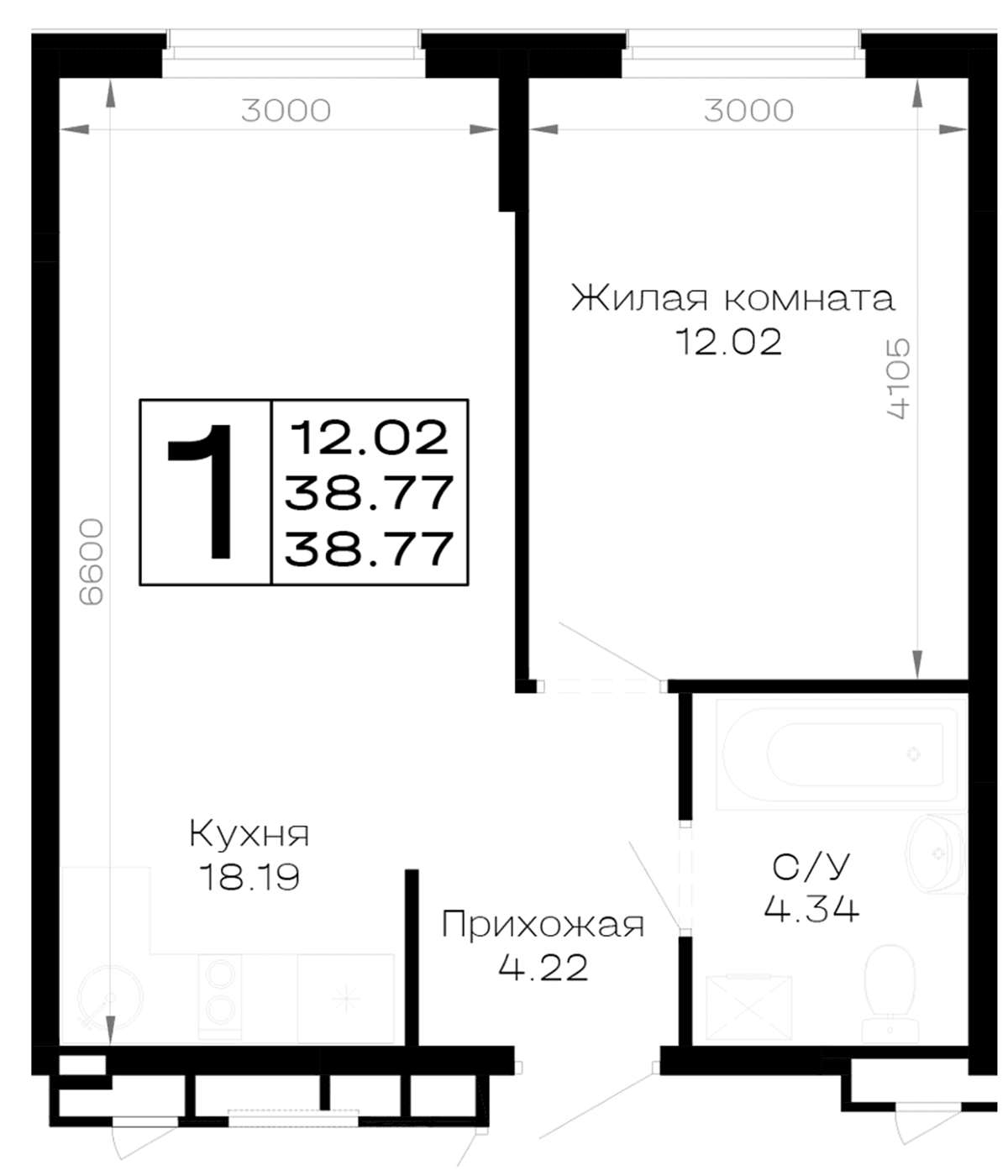 Продается 1-комн. квартира, 38.77 м²