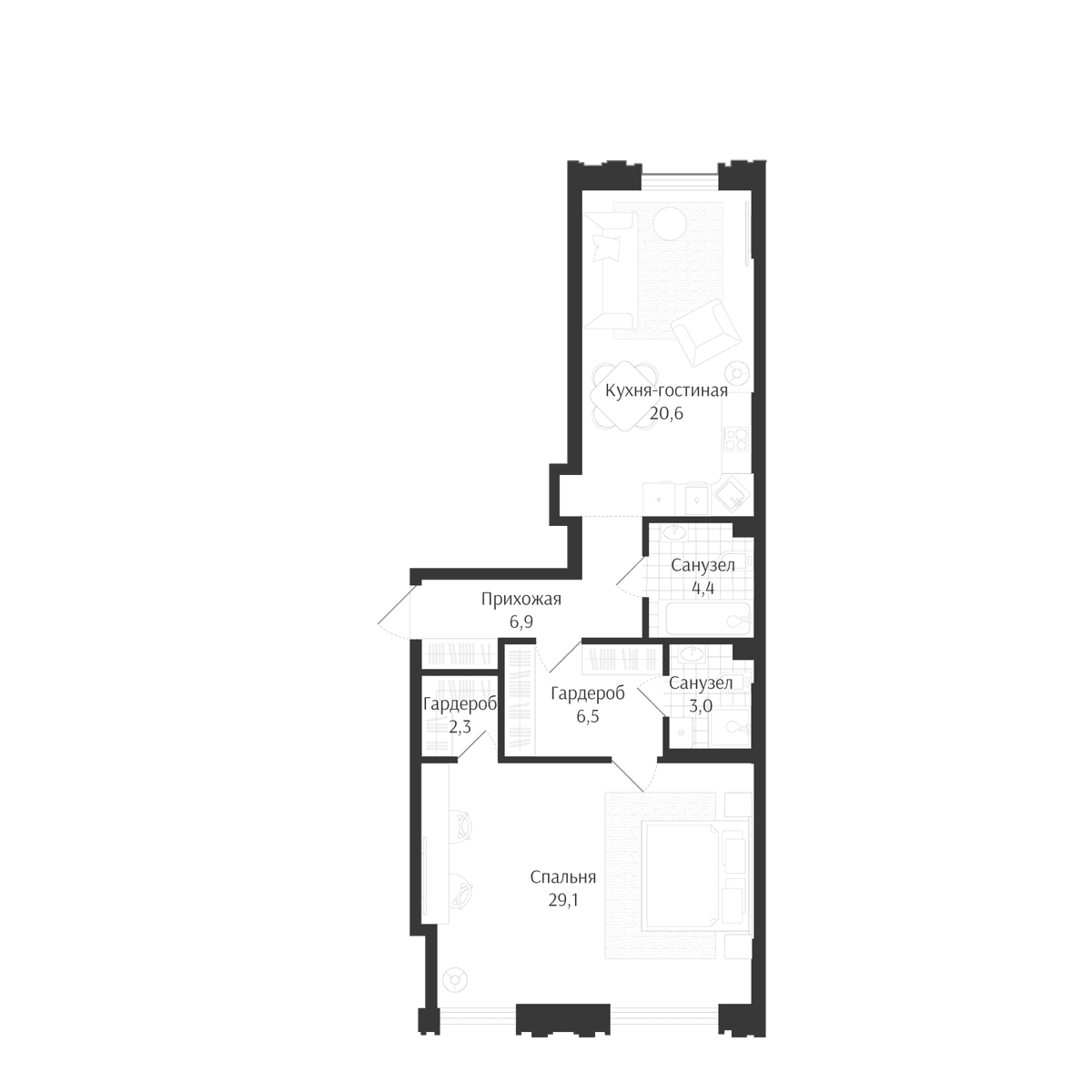 Продается 2-комн. квартира, 72.8 м²