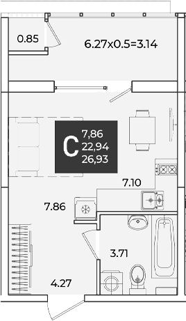 Продается 1-комн. квартира, 22.94 м²