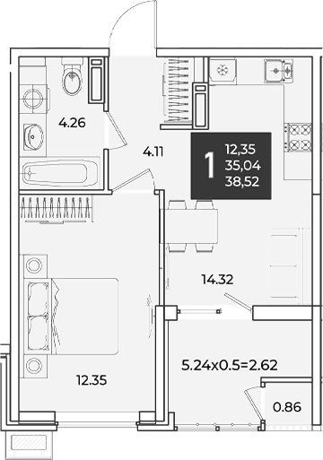 Продается 1-комн. квартира, 35.04 м²