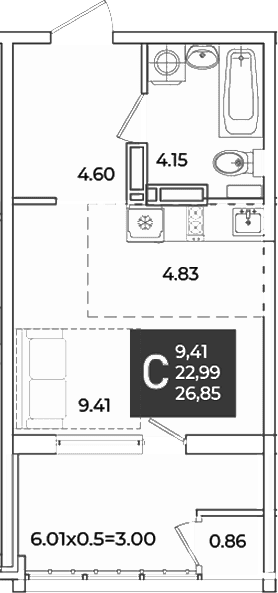 Продается 1-комн. квартира, 23.85 м²