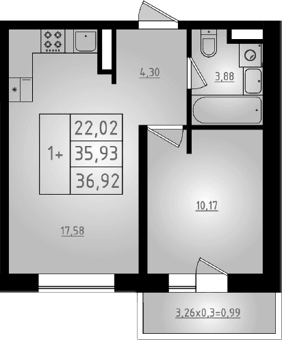 Продается 2-комн. квартира, 35.93 м²