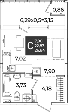 Продается 1-комн. квартира, 22.83 м²
