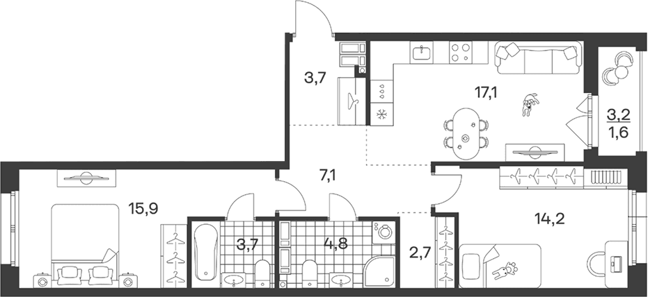 Продается 3-комн. квартира, 69.2 м²