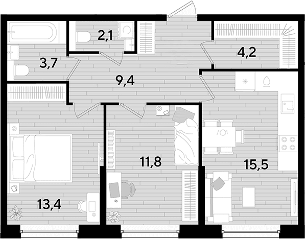 Продается 2-комн. квартира, 60.1 м²