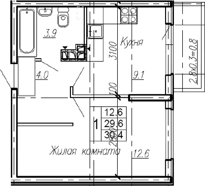 Продается 1-комн. квартира, 29.6 м²