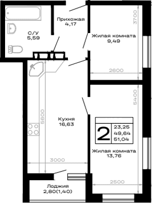 Продается 2-комн. квартира, 49.64 м²