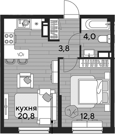 Продается 1-комн. квартира, 41.4 м²