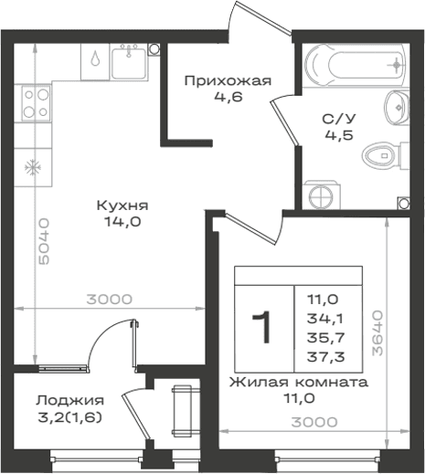 Продается 1-комн. квартира, 34.1 м²