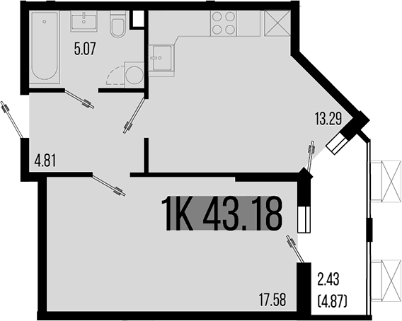 Продается 1-комн. квартира, 40.75 м²