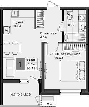 Продается 1-комн. квартира, 33.19 м²
