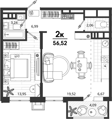Продается 1-комн. квартира, 52.43 м²