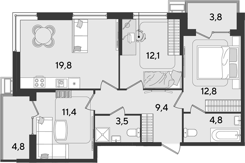 Продается 4-комн. квартира, 73.8 м²
