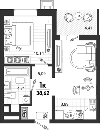 Продается 1-комн. квартира, 34.21 м²