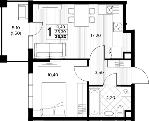 Продается 1-комн. квартира, 35.3 м²