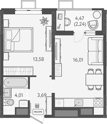 Продается 1-комн. квартира, 37.29 м²