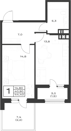 Продается 1-комн. квартира, 40.9 м²