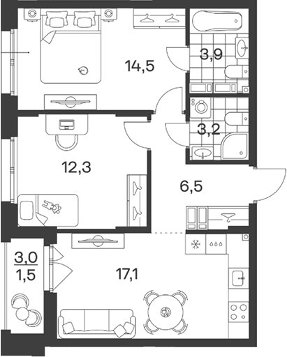 Продается 3-комн. квартира, 57.5 м²
