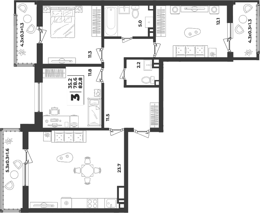 Продается 3-комн. квартира, 78.6 м²