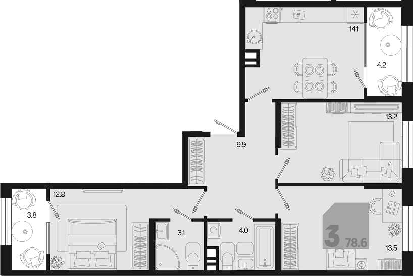 Продается 3-комн. квартира, 70.6 м²