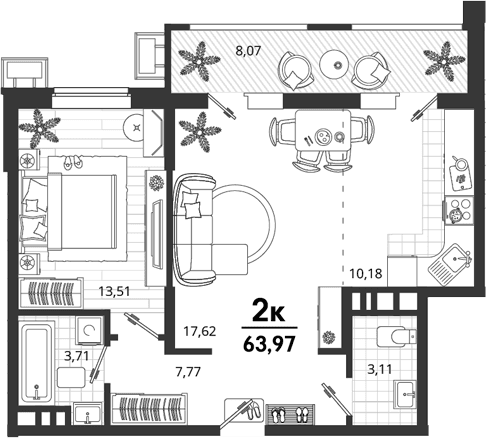 Продается 1-комн. квартира, 55.9 м²