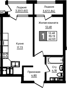 Продается 1-комн. квартира, 39.19 м²