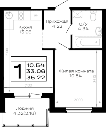 Продается 1-комн. квартира, 33.06 м²