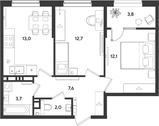 Продается 2-комн. квартира, 51.1 м²