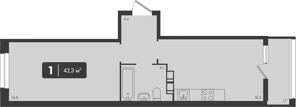 Продается 1-комн. квартира, 40.6 м²