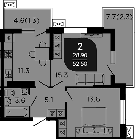 Продается 2-комн. квартира, 50.5 м²