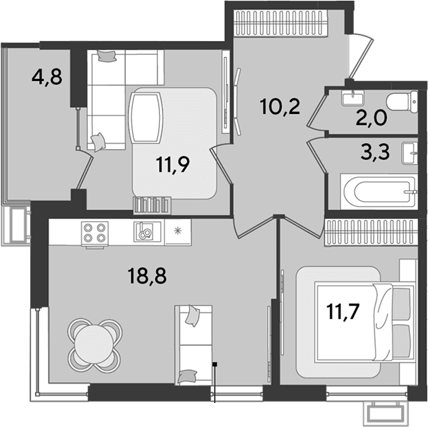 Продается 3-комн. квартира, 57.9 м²