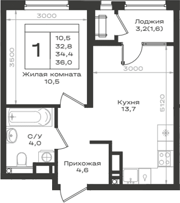 Продается 1-комн. квартира, 32.8 м²