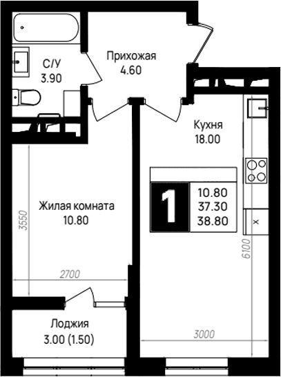 Продается 1-комн. квартира, 37.3 м²