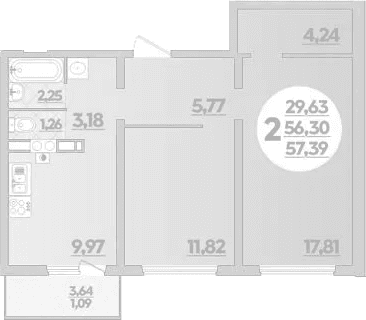 Продается 2-комн. квартира, 56.3 м²