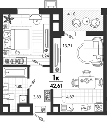 Продается 1-комн. квартира, 38.45 м²