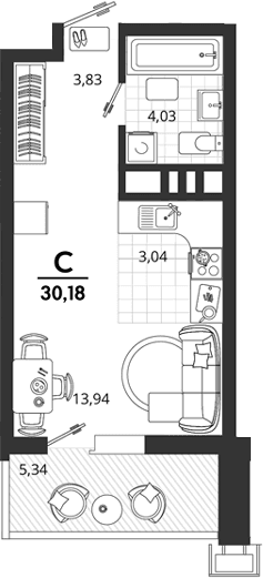 Продается 1-комн. квартира, 24.84 м²