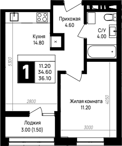 Продается 1-комн. квартира, 34.6 м²