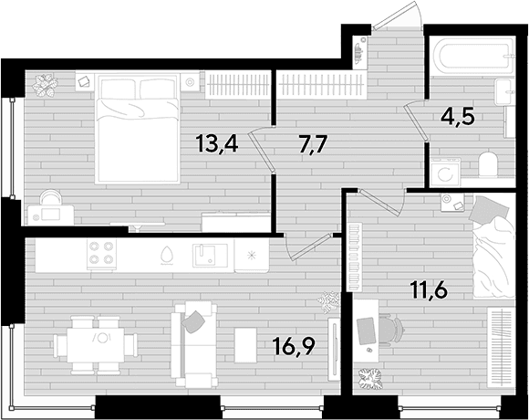 Продается 2-комн. квартира, 54.1 м²