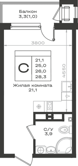 Продается 1-комн. квартира, 25 м²
