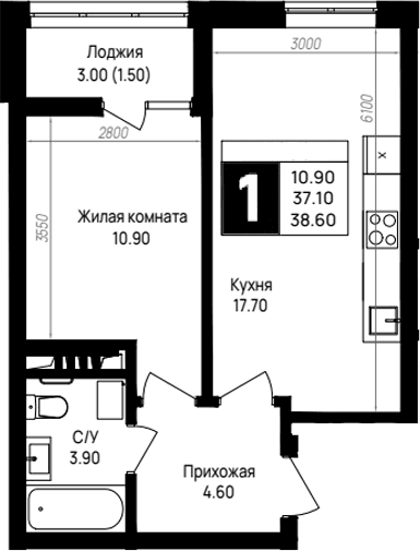 Продается 1-комн. квартира, 37.1 м²