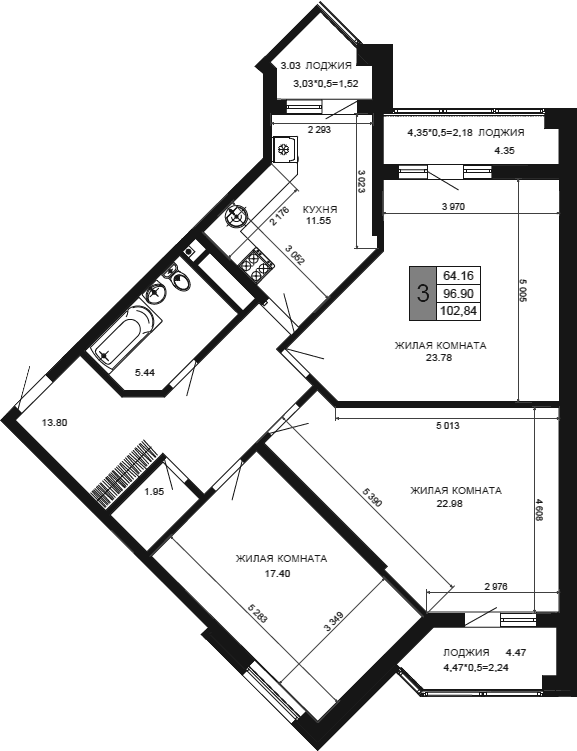Продается 3-комн. квартира, 96.9 м²