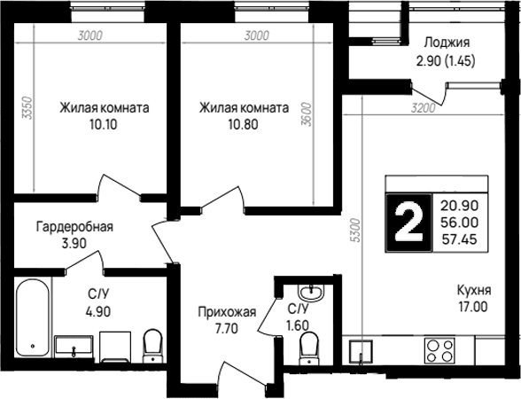 Продается 2-комн. квартира, 56 м²