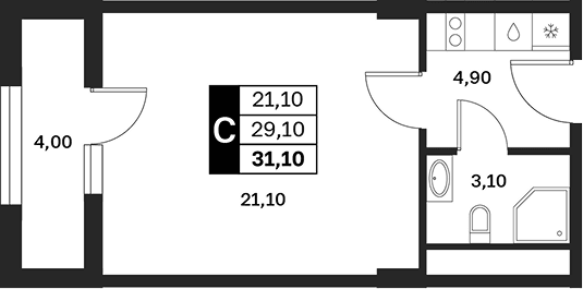 Продается 1-комн. квартира, 29.1 м²