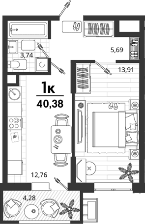 Продается 1-комн. квартира, 36.1 м²