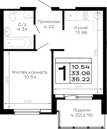 Продается 1-комн. квартира, 33.06 м²