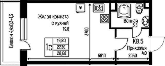 Продается 1-комн. квартира, 27.3 м²