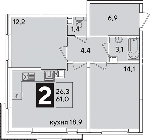 Продается 3-комн. квартира, 61 м²