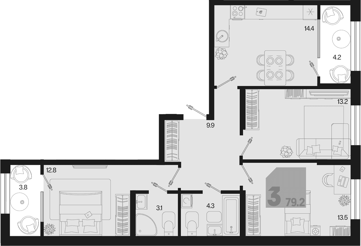 Продается 3-комн. квартира, 71.2 м²