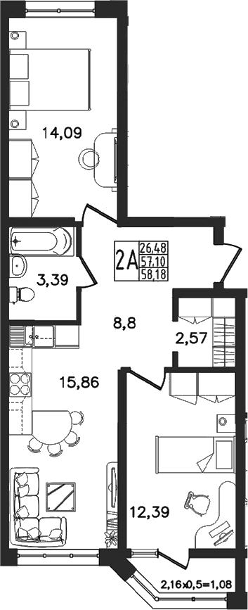 Продается 3-комн. квартира, 57.1 м²